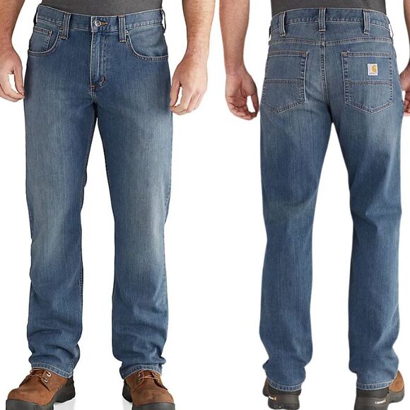 Carhartt Relaxed Fit Straight Leg Jeans Mens 34x36 Rugged Flex Medium Wash Denim